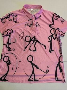 Pink Golf‑Print Shirt – Size L